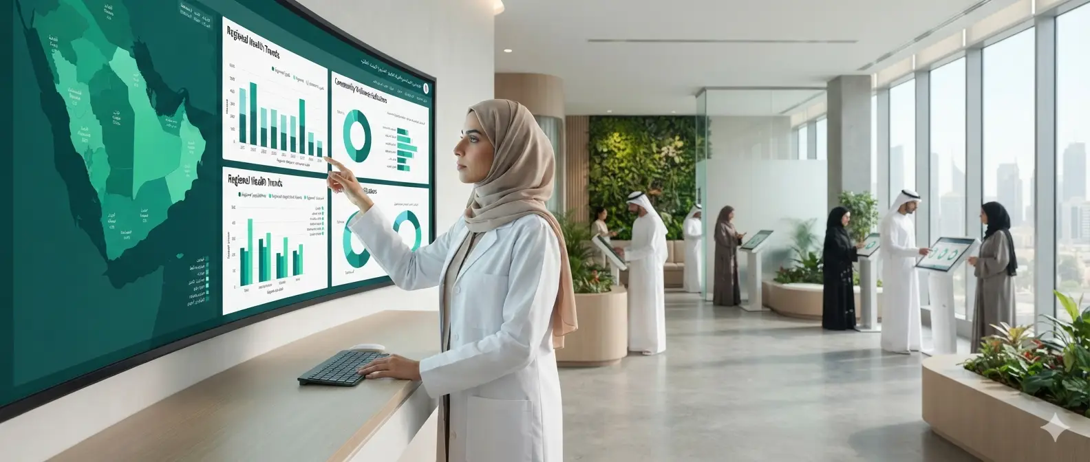 Analyst reviewing regional healthcare data on a dashboard